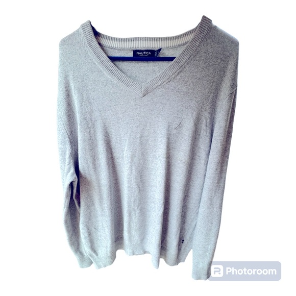 Nautica 100% Cotton Soft Stretchy V-Neck Heather Grey Sweater. Men’s Large. - Picture 2 of 6